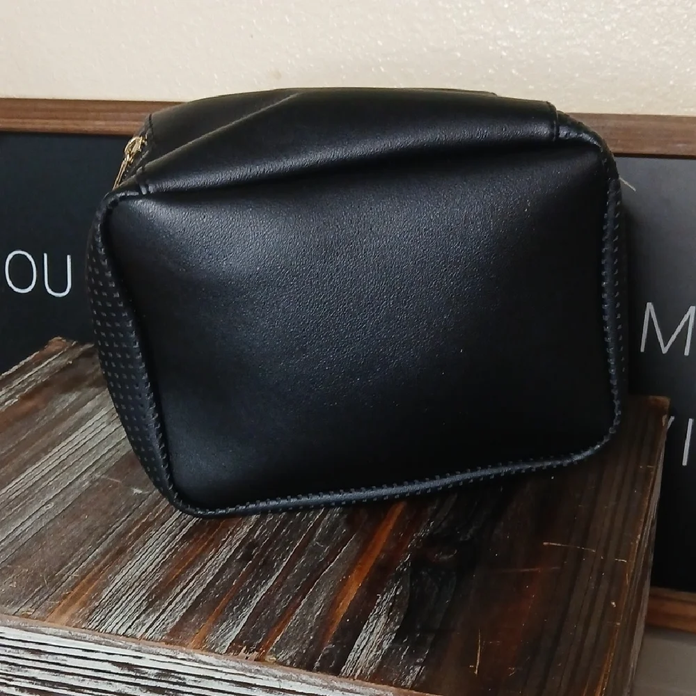 Elegant Black Cosmetic Bag With Gold-toned Metal Hardware